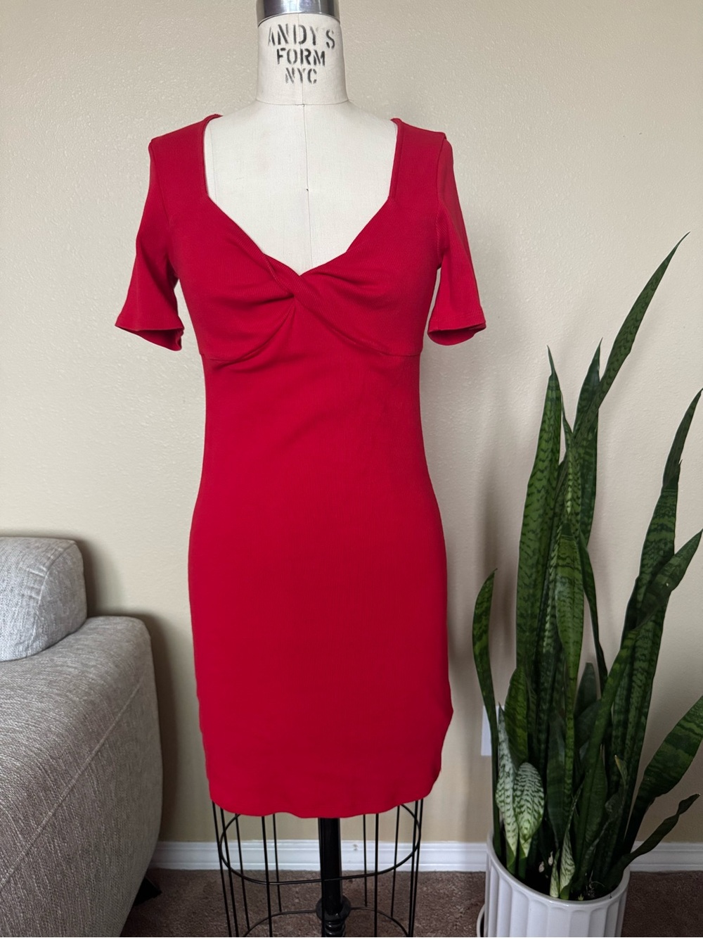 Old Navy Red Knot-Front Short Sleeve Bodycon Mini Dress Size Medium